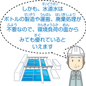 しかも、水道水はボトルの製造や運搬、廃棄処理が不要なので、環境負荷の面からみても優れているといえます